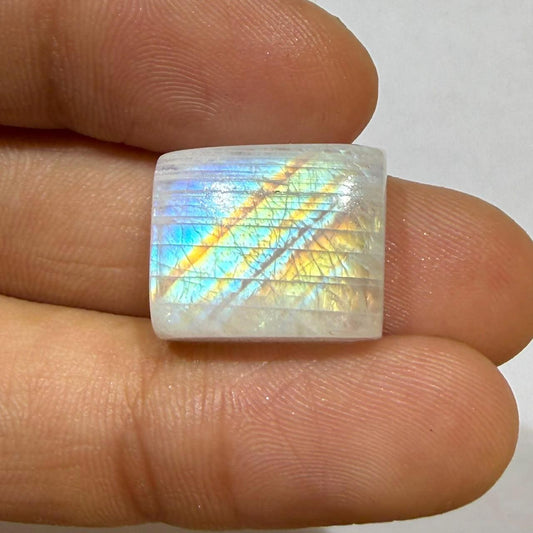 Natural Rainbow Moonstone Rectangle Cabochon | Blue Flash Moonstone Loose Gemstone Jewelry Making Stone | Ring & Pendant ( 17x13x7 mm 19cts)