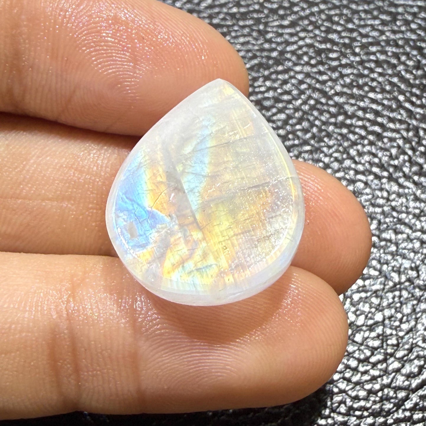 Natural Blue Rainbow Moonstone Pear Cabochon, 22.5x18x9mm, 26cts, Loose Gemstone for Jewelry Making