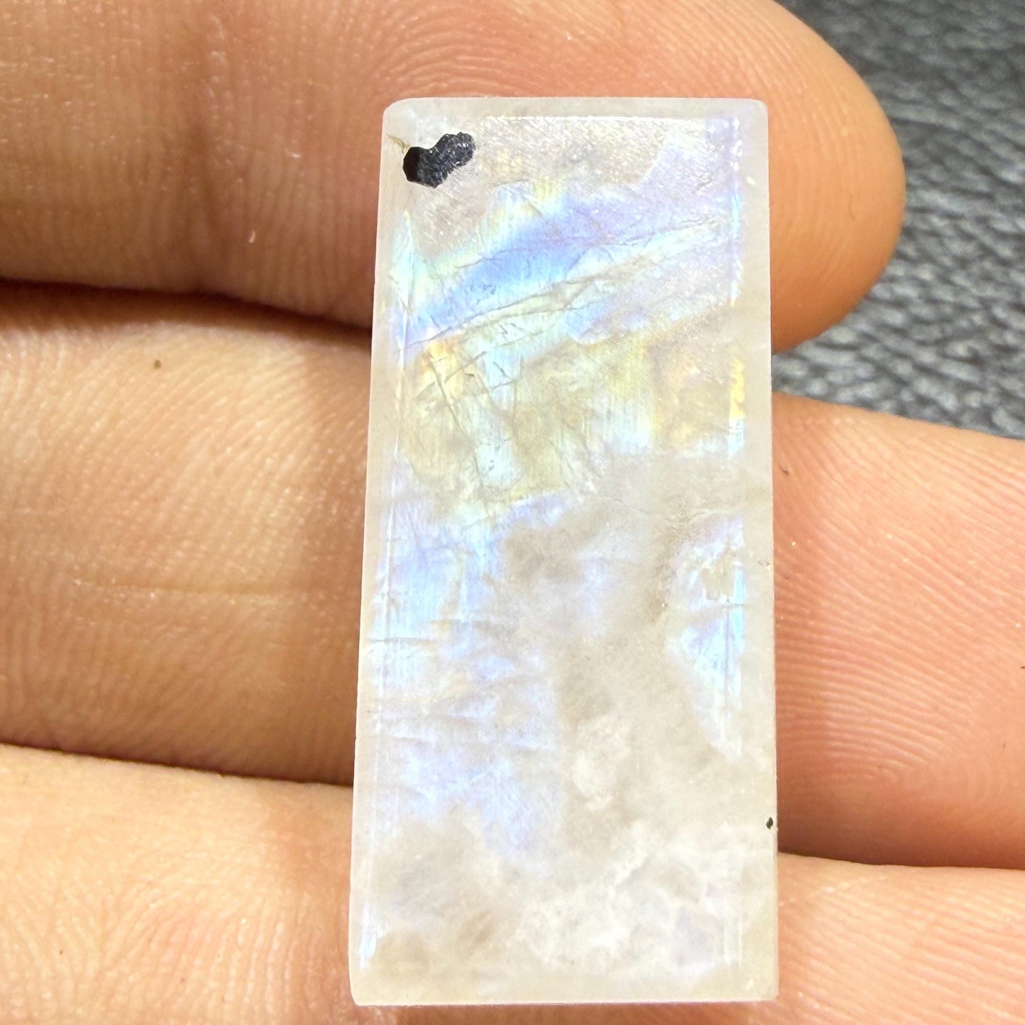 Natural Blue Rainbow Moonstone Rectangle Cabochon, 28x11.5x8mm, 28cts, Loose Gemstone for Jewelry Making