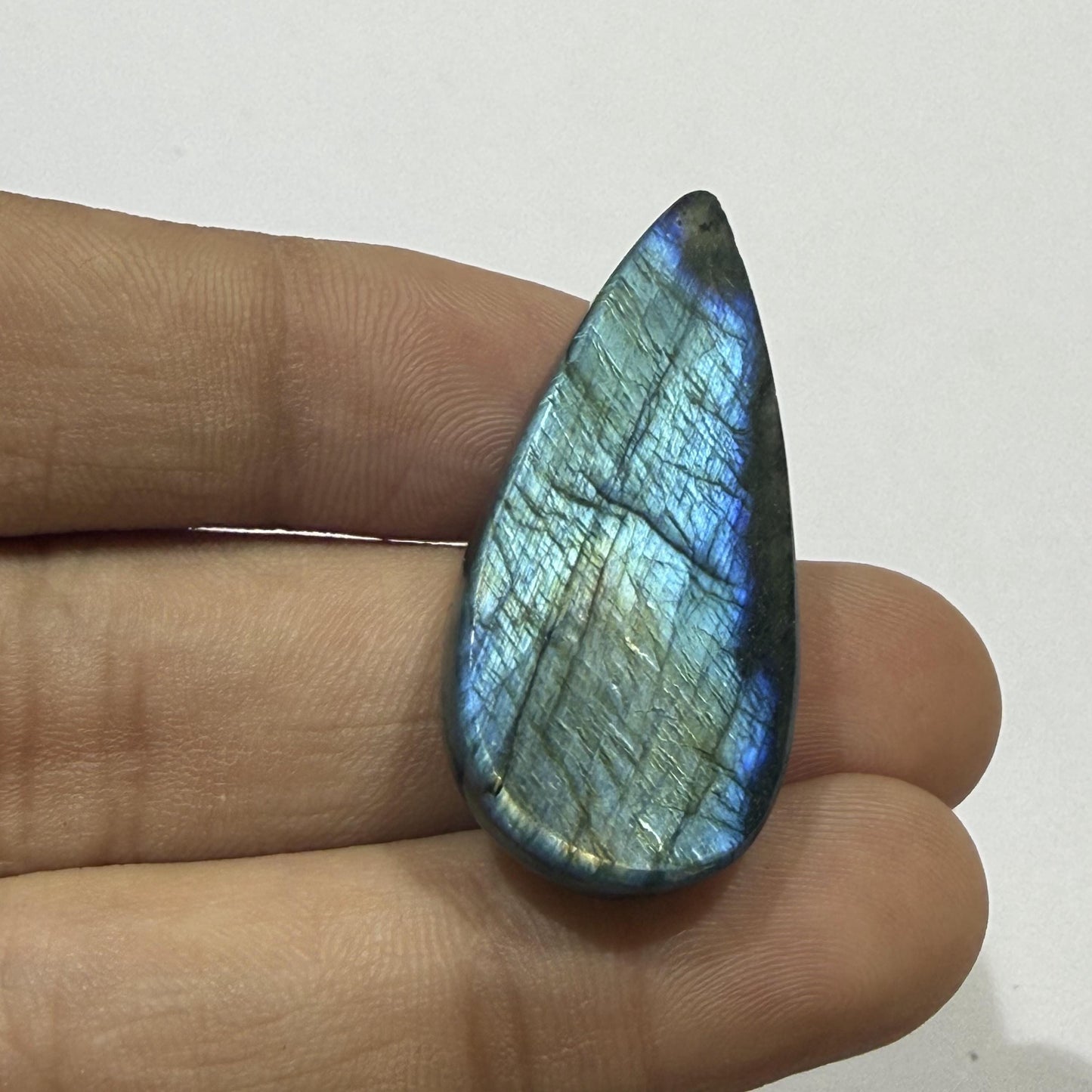 Natural Blue Labradorite Long Pear Cabochon, Flash Labradorite Gemstone, Teardrop Loose Stone, Jewelry Making, Crystal (37.5x17x8mm 40cts)