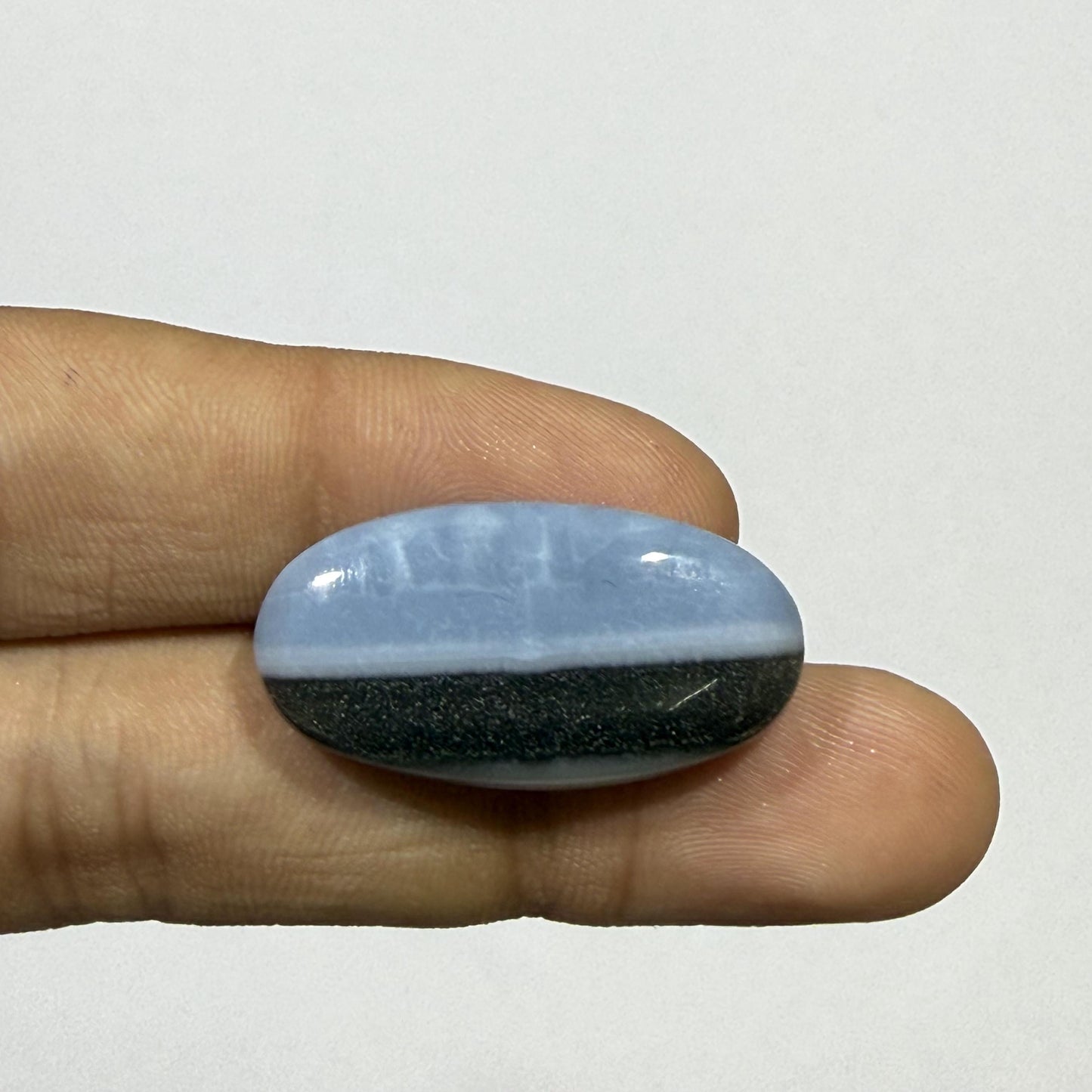 Natural Blue Calcite Black Tourmaline Cabochon, 29x15mm, Loose Gemstone for Jewelry Making