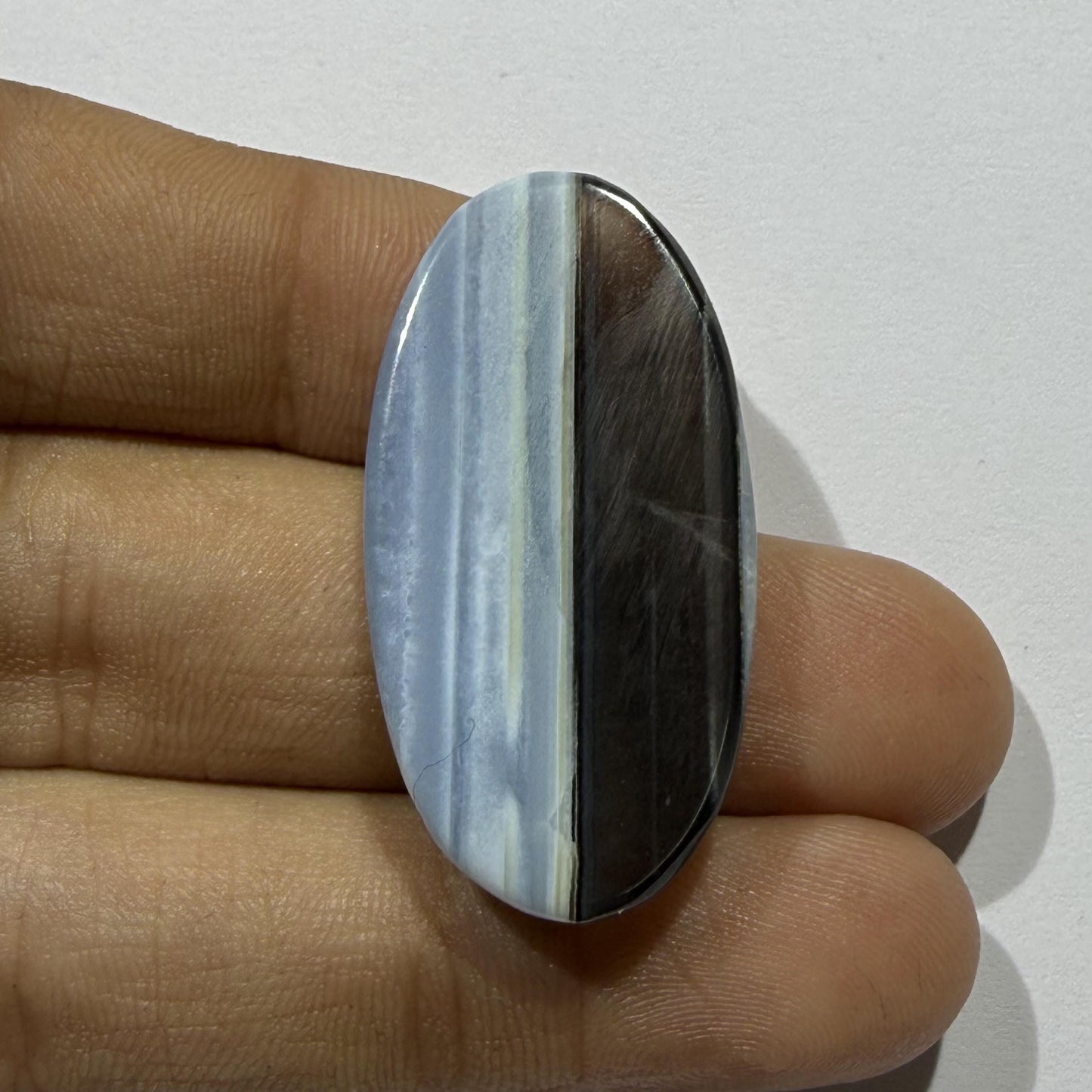 Natural Blue Opal Cabochon 36x18.5mm, 28 Ct Blue Opal Gemstone, Elongated Oval Loose Stone for Jewelry Making & Pendant
