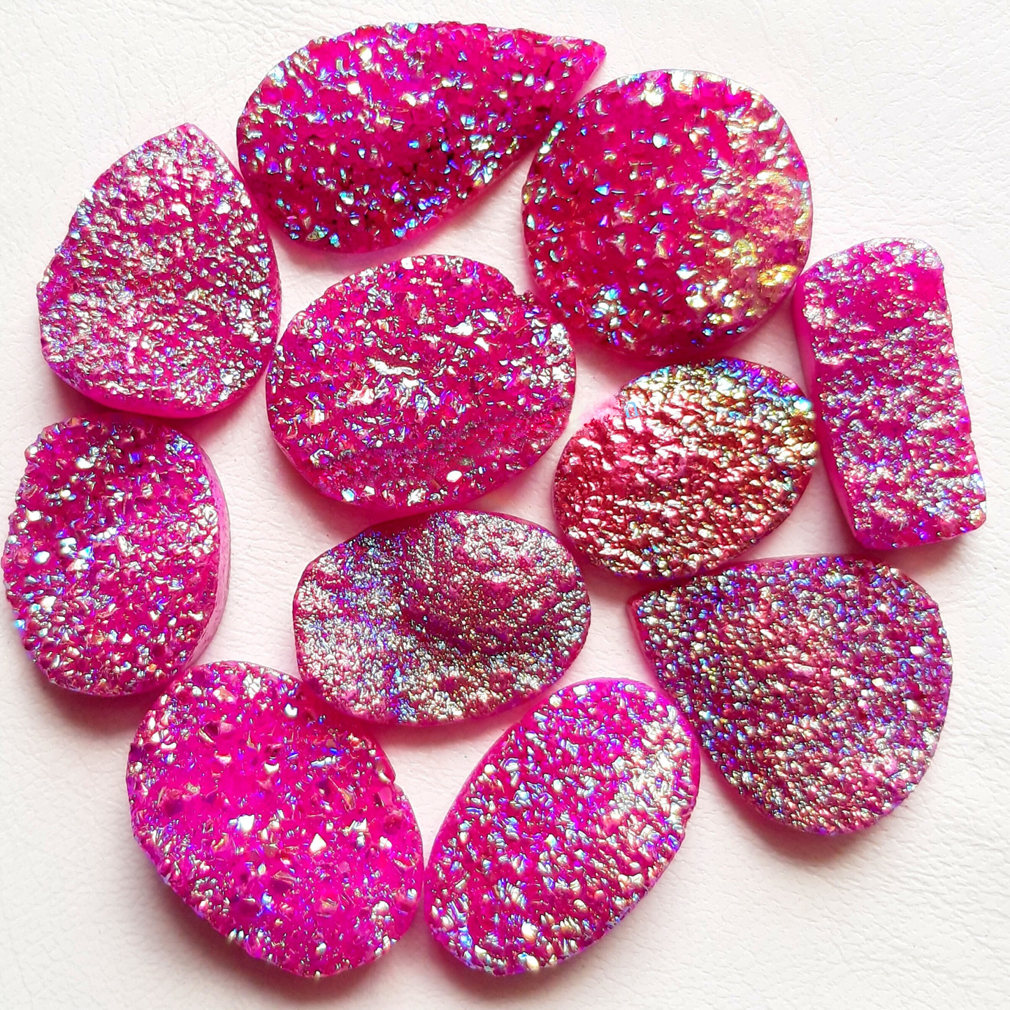 Pink Color Titanium Coated Druzy Stone Cabochon Wholesale Lot Gemstone By Pieces With Different Shapes And Sizes Used For Jewelry Making (Natural-Coated)