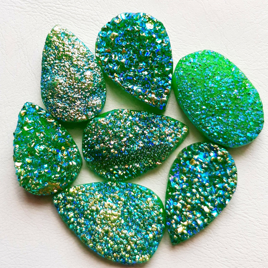 Green Color Titanium Coated Druzy Stone Cabochon Wholesale Lot Gemstone By Pieces With Different Shapes And Sizes Used For Jewelry Making Natural - (Natural-Coated)