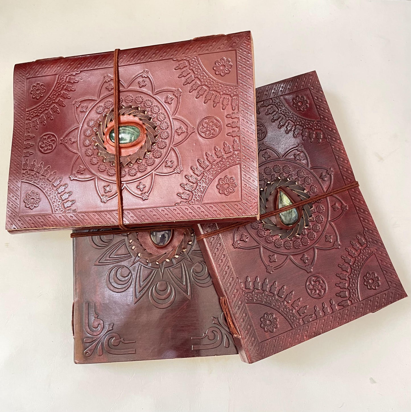 Embellished Leather Diary in a Compact 10x13 Inch Size" With Natural Gemstone
