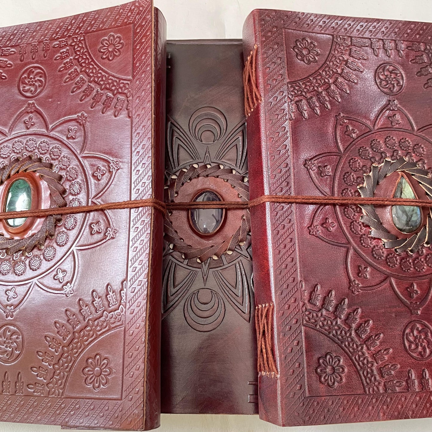 Embellished Leather Diary in a Compact 10x13 Inch Size" With Natural Gemstone