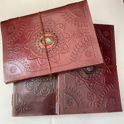 Embellished Leather Diary in a Compact 10x13 Inch Size" With Natural Gemstone