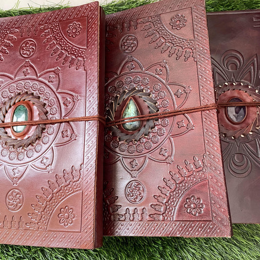 Embellished Leather Diary in a Compact 10x13 Inch Size" With Natural Gemstone