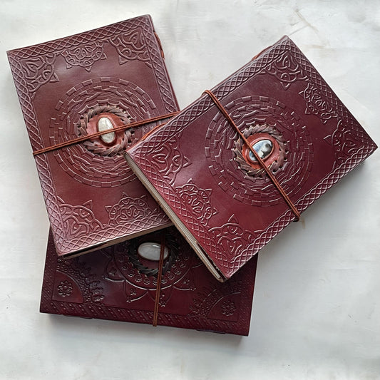 Embellished Leather Diary in a Compact 7x10 Inch Size" With Natural Gemstone