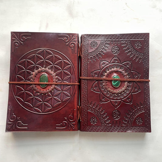 Embellished Leather Diary in a Compact 7x5 Inch Size" With Natural Gemstone
