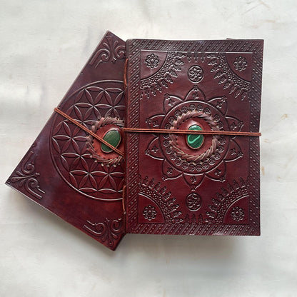 Embellished Leather Diary in a Compact 7x5 Inch Size" With Natural Gemstone