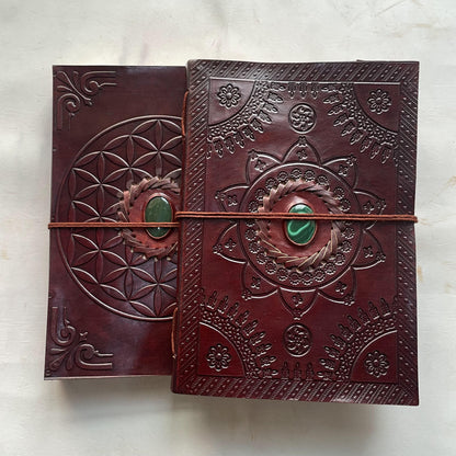 Embellished Leather Diary in a Compact 7x5 Inch Size" With Natural Gemstone