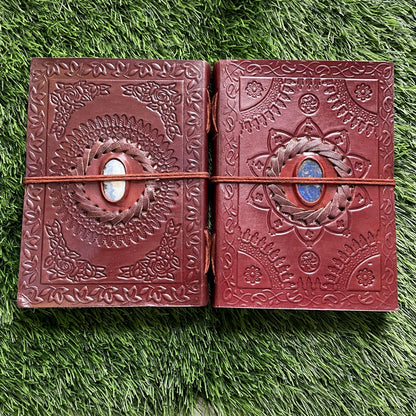 Embellished Leather Diary in a Compact 6x8 Inch Size" With Natural Gemstone