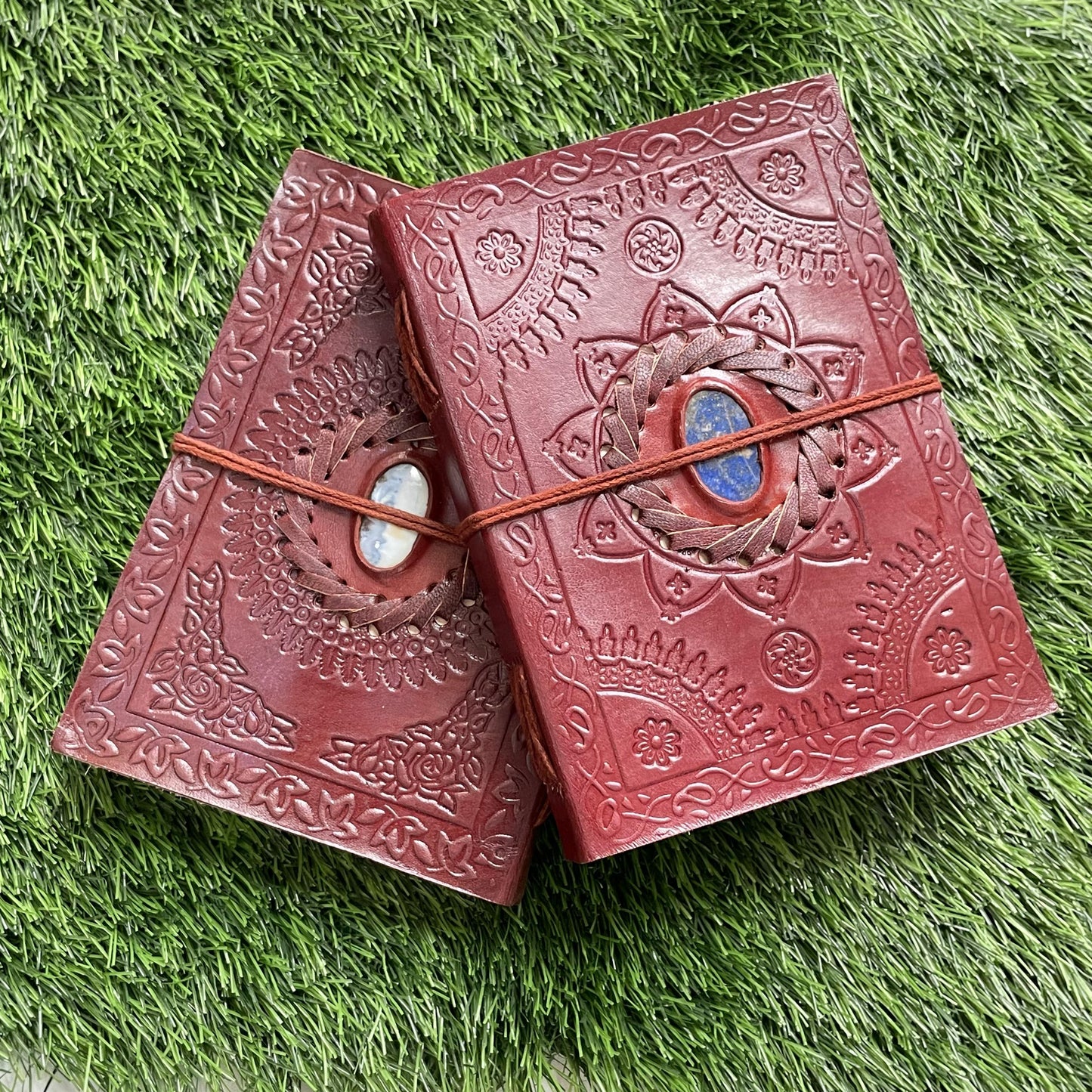 Embellished Leather Diary in a Compact 6x8 Inch Size" With Natural Gemstone