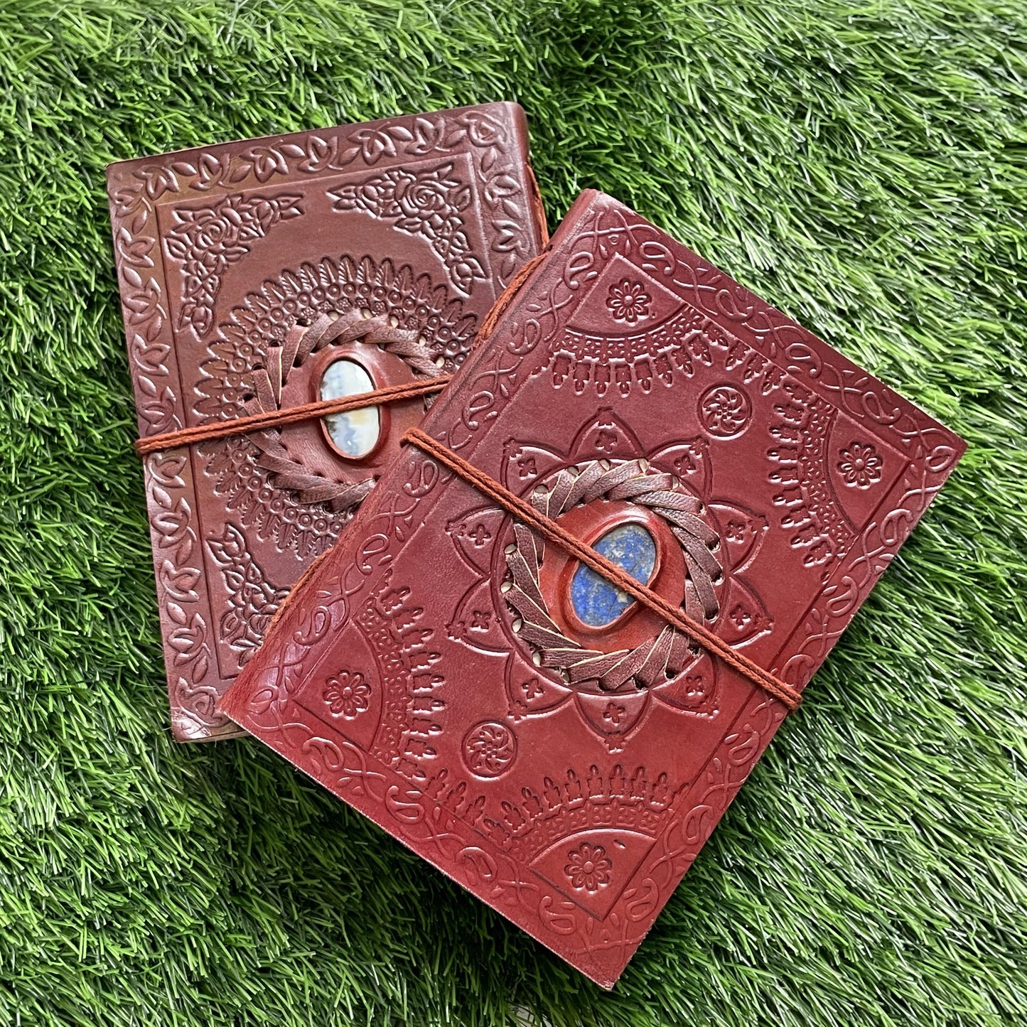 Embellished Leather Diary in a Compact 6x8 Inch Size" With Natural Gemstone