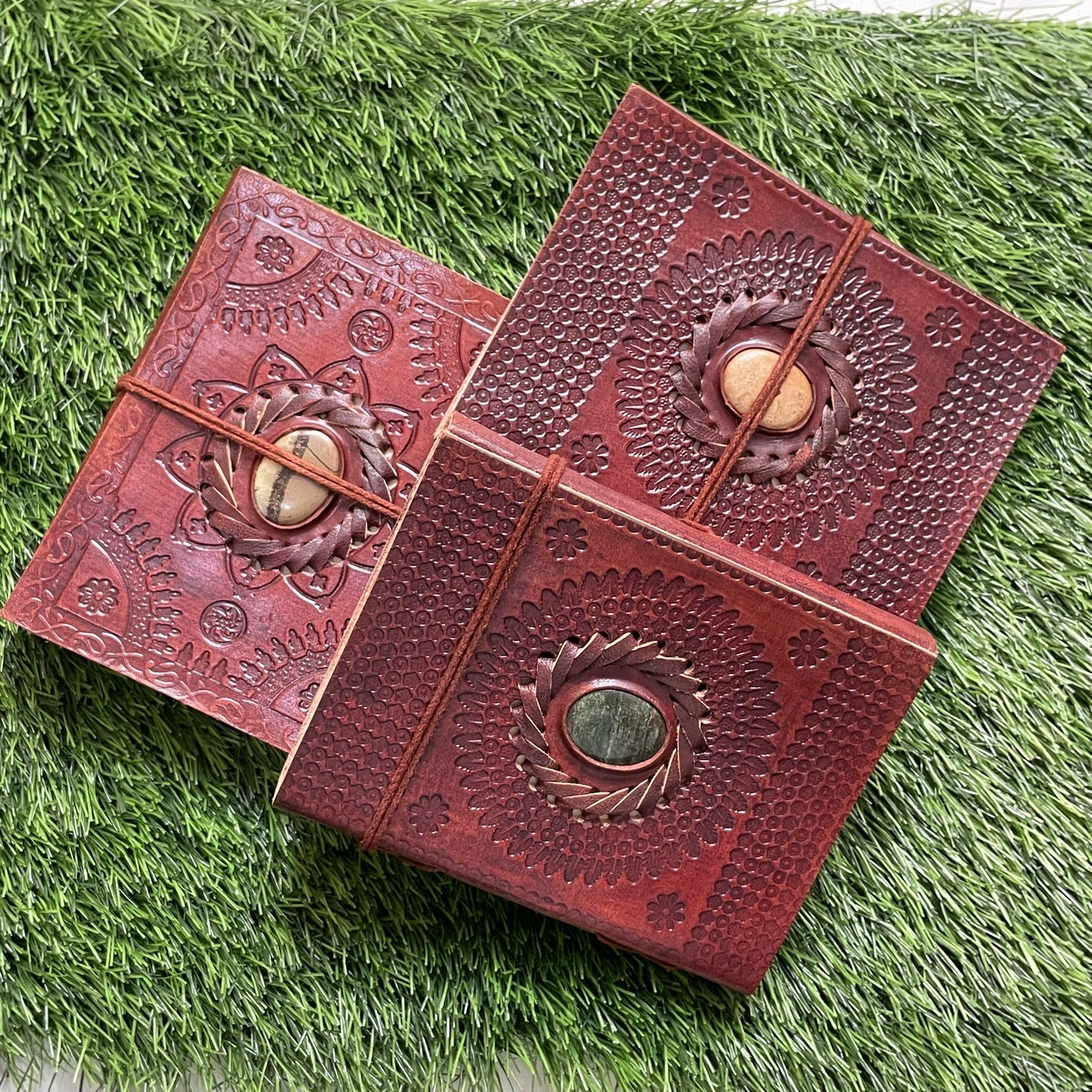 Embellished Leather Diary in a Compact 6x4.5 Inch Size" With Natural Gemstone