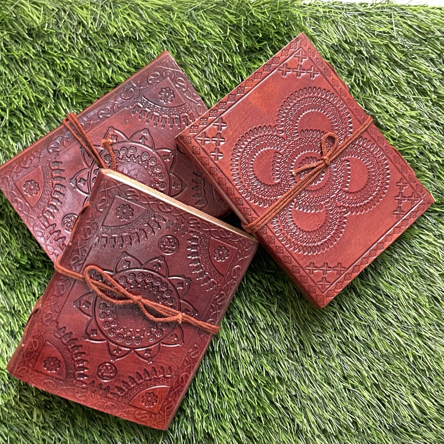 Embellished Leather Diary in a Compact 6x4.5 Inch Size" With Natural Gemstone