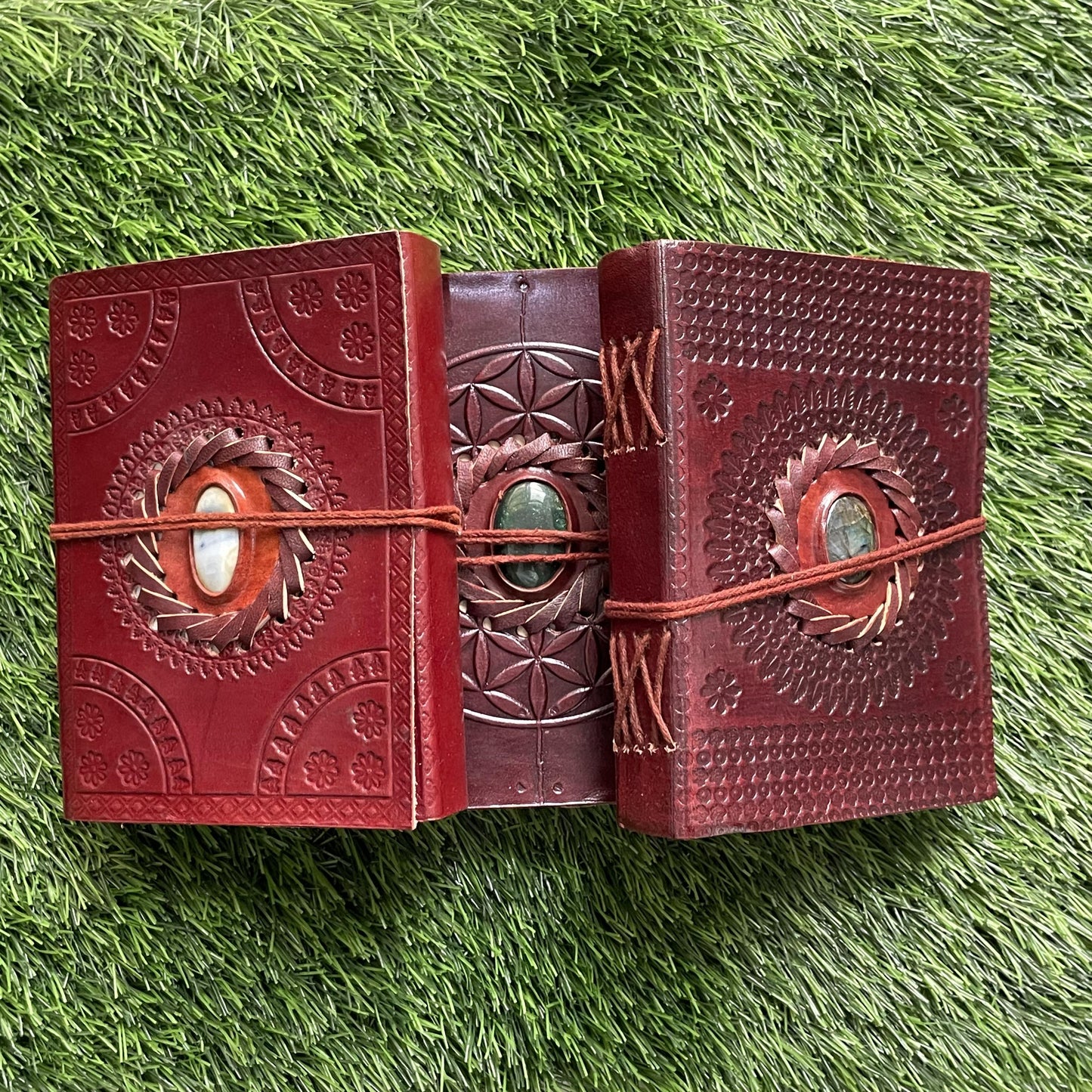 Embellished Leather Diary in a Compact 6x4.5 Inch Size" With Natural Gemstone