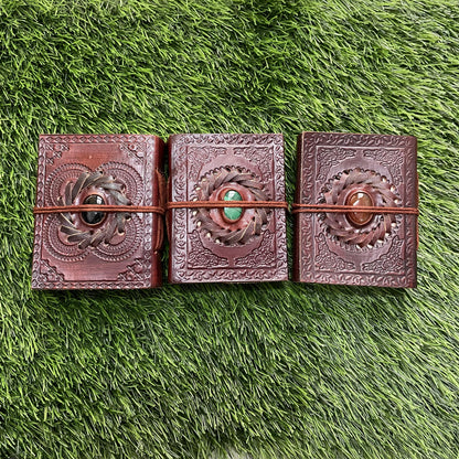 Embellished Leather Diary in a Compact 4x3 Inch Size" With Natural Gemstone