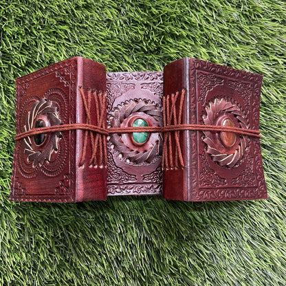 Embellished Leather Diary in a Compact 4x3 Inch Size" With Natural Gemstone