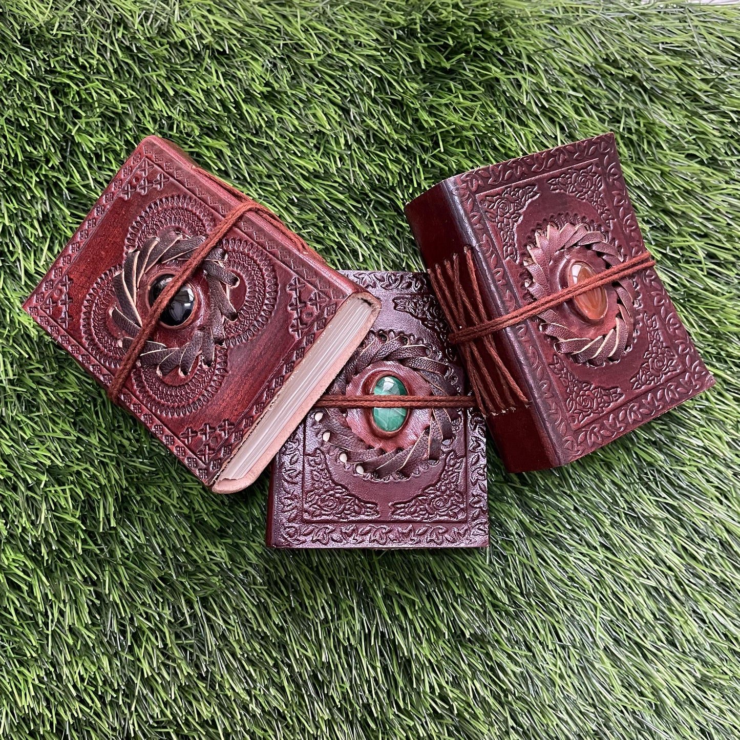 Embellished Leather Diary in a Compact 4x3 Inch Size" With Natural Gemstone