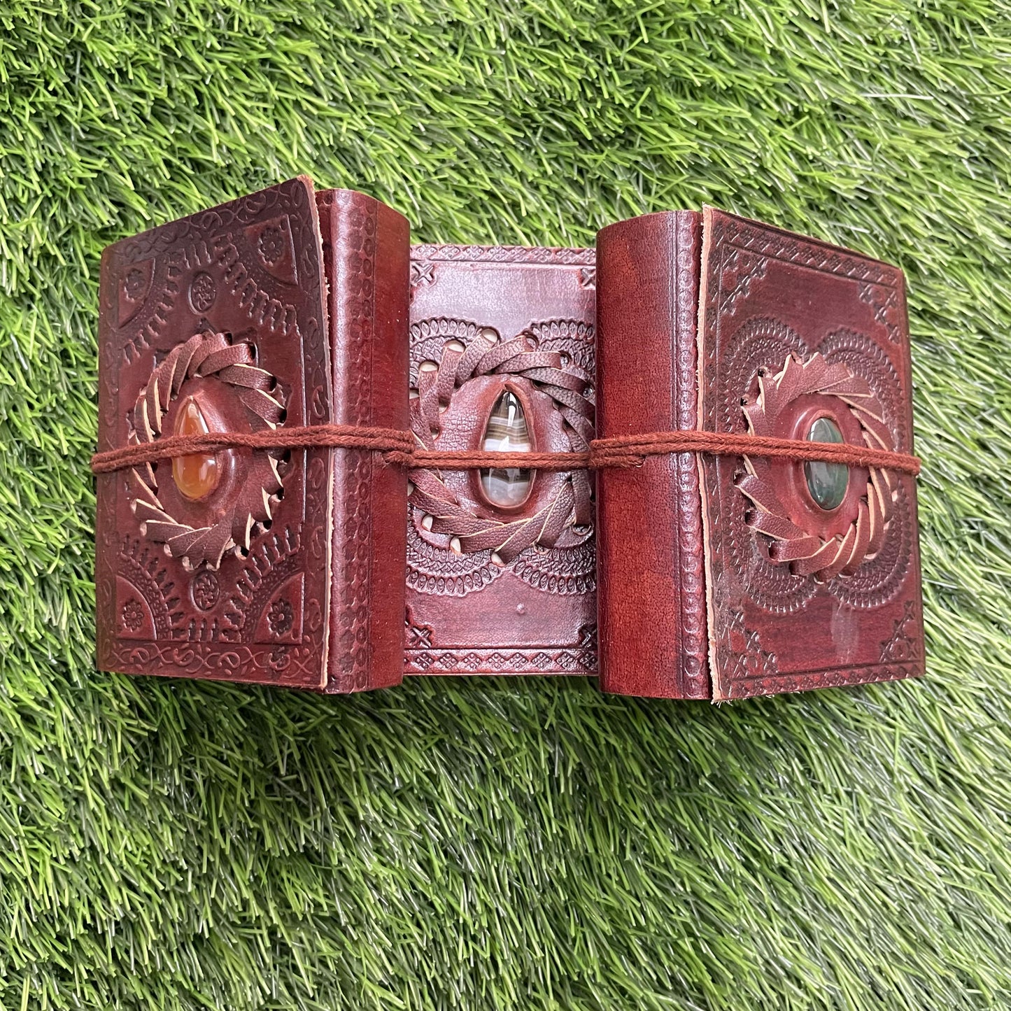Embellished Leather Diary in a Compact 4x3 Inch Size" With Natural Gemstone