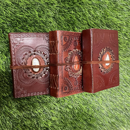 Embellished Leather Diary in a Compact 5x3.5 Inch Size" With Natural Gemstone