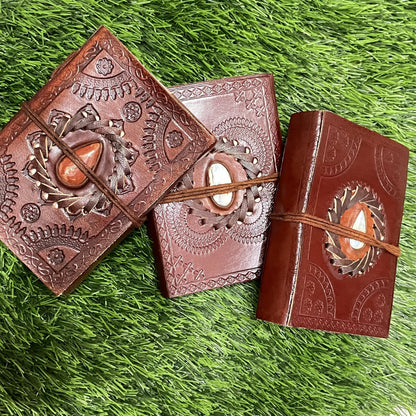 Embellished Leather Diary in a Compact 5x3.5 Inch Size" With Natural Gemstone
