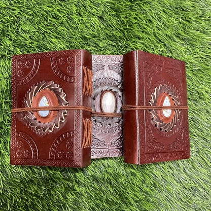 Embellished Leather Diary in a Compact 5x3.5 Inch Size" With Natural Gemstone