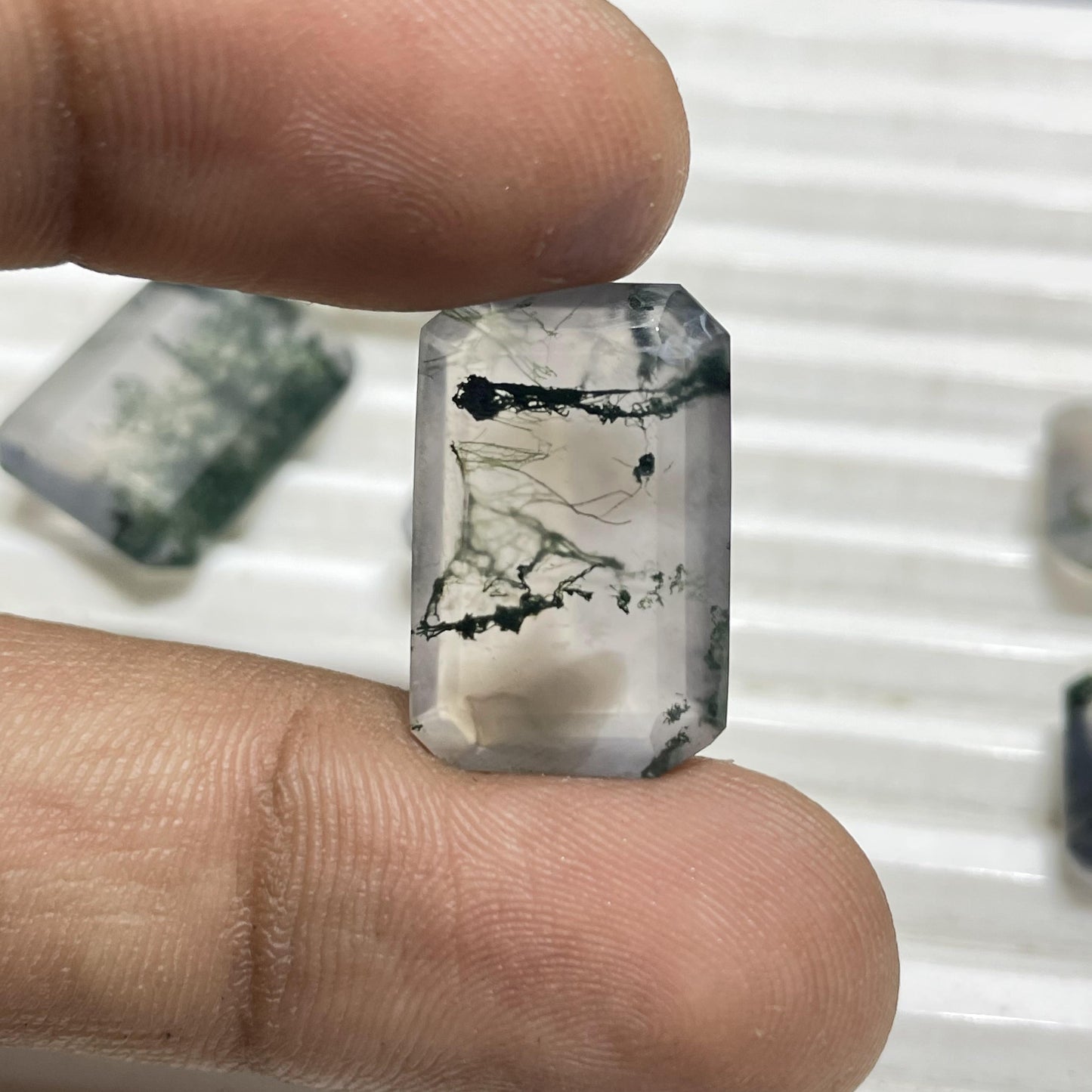 Natural Moss Agate Emerald Cut (Natural)