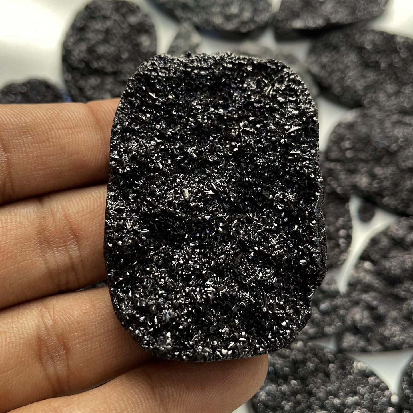 Natural Black Volcanic Druzy Gemstone (Dyed)