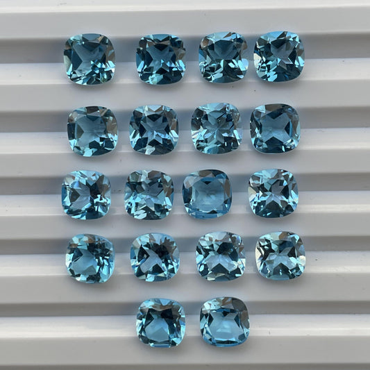 Natural Swiss Blue topaz Faceted Nice Quality (6 mm) Cushion Shape (Natural)