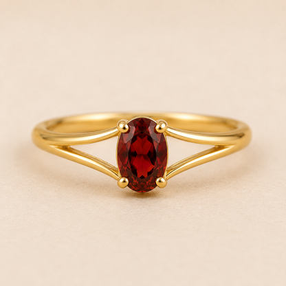 Garnet Ring 925 Sterling Silver, Oval Red Gemstone Ring,