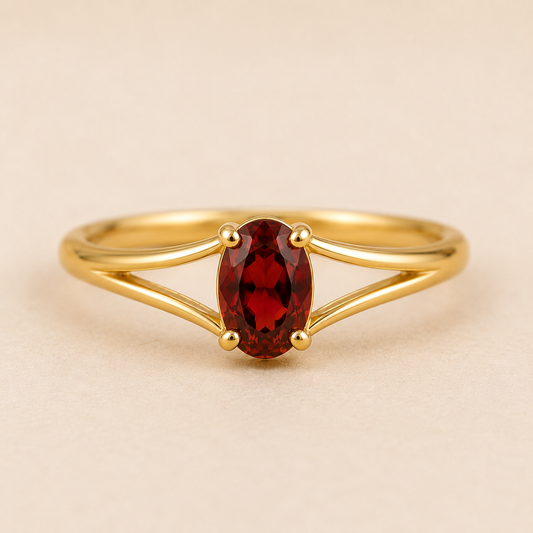 Garnet Ring 925 Sterling Silver, Oval Red Gemstone Ring,