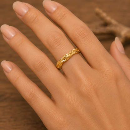 Wavy Gold Band Ring, 14K 18K 20K Gold Ring, No Stone Ring, Organic Gold Ring, Minimalist Stacking Ring, Handmade Gift For Her