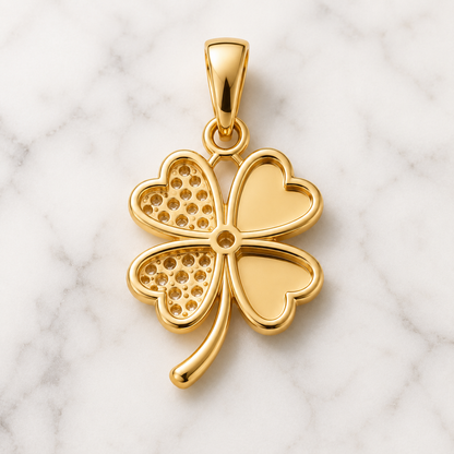Clover Gold Pendant, 14K 18K 20K Gold Pendant, Four Leaf Clover Necklace, Diamond Accent Pendant, Lucky Charm Gift For Her
