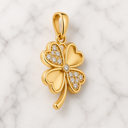 Clover Gold Pendant, 14K 18K 20K Gold Pendant, Four Leaf Clover Necklace, Diamond Accent Pendant, Lucky Charm Gift For Her
