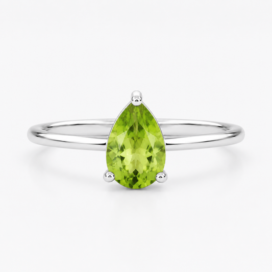 Peridot Ring in 925 Sterling Silver, Minimalist Green Gemstone Ring, August Birthstone Ring, Promise Ring, Gift for Her