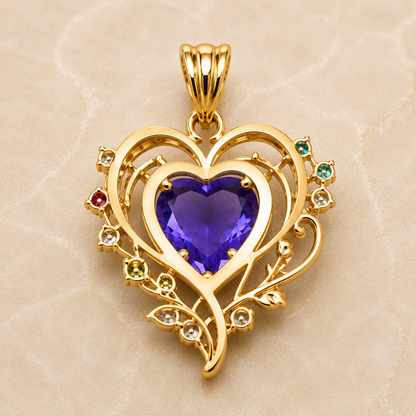 Tanzanite Heart Pendant, 14K 18K 20K Gold Pendant, Diamond Accent Heart Necklace, Pink Tourmaline Peridot, Swiss Blue ,Topaz Gift For Her