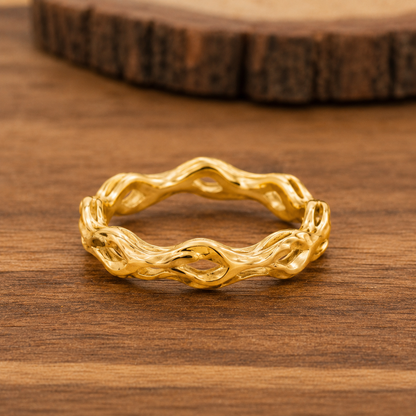 Wavy Gold Band Ring, 14K 18K 20K Gold Ring, No Stone Ring, Organic Gold Ring, Minimalist Stacking Ring, Handmade Gift For Her