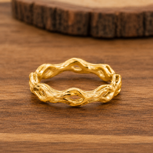 Wavy Gold Band Ring, 14K 18K 20K Gold Ring, No Stone Ring, Organic Gold Ring, Minimalist Stacking Ring, Handmade Gift For Her