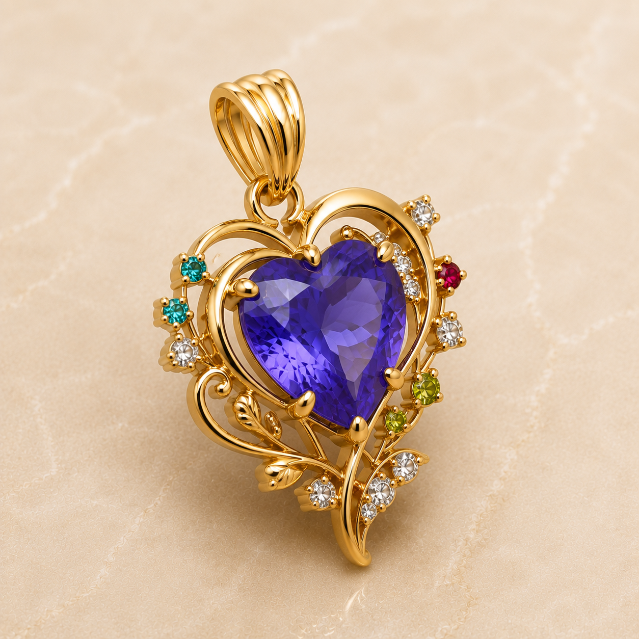 Tanzanite Heart Pendant, 14K 18K 20K Gold Pendant, Diamond Accent Heart Necklace, Pink Tourmaline Peridot, Swiss Blue ,Topaz Gift For Her