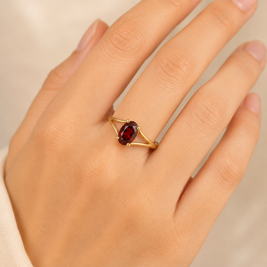 Garnet Ring 925 Sterling Silver, Oval Red Gemstone Ring,