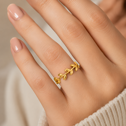 Leaf Gold Ring, 14K 18K 20K Gold Ring, Laurel Leaf Ring, Nature Inspired Ring, Minimalist Gold Band, Handmade Gift For Her