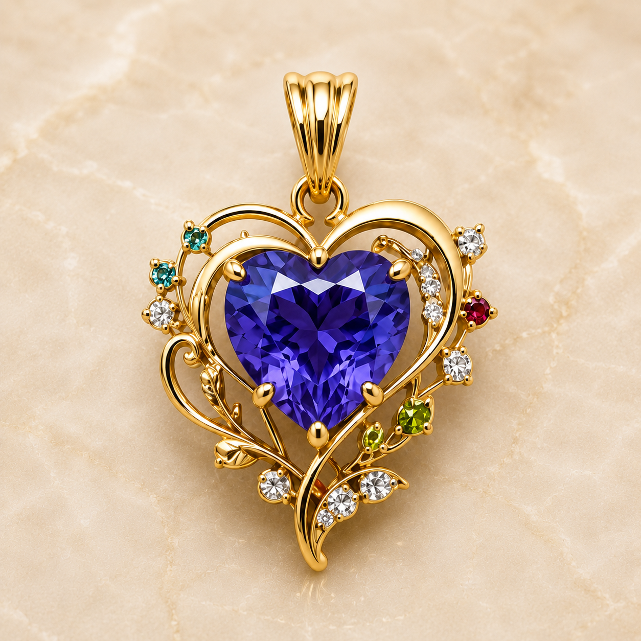 Tanzanite Heart Pendant, 14K 18K 20K Gold Pendant, Diamond Accent Heart Necklace, Pink Tourmaline Peridot, Swiss Blue ,Topaz Gift For Her
