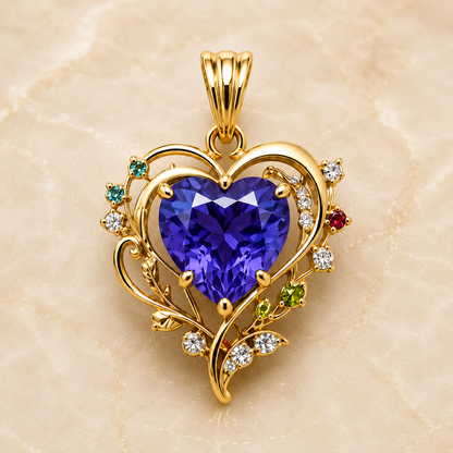 Tanzanite Heart Pendant, 14K 18K 20K Gold Pendant, Diamond Accent Heart Necklace, Pink Tourmaline Peridot, Swiss Blue ,Topaz Gift For Her