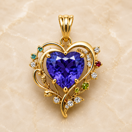 Tanzanite Heart Pendant, 14K 18K 20K Gold Pendant, Diamond Accent Heart Necklace, Pink Tourmaline Peridot, Swiss Blue ,Topaz Gift For Her