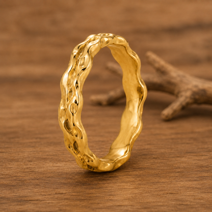 Wavy Gold Band Ring, 14K 18K 20K Gold Ring, No Stone Ring, Organic Gold Ring, Minimalist Stacking Ring, Handmade Gift For Her