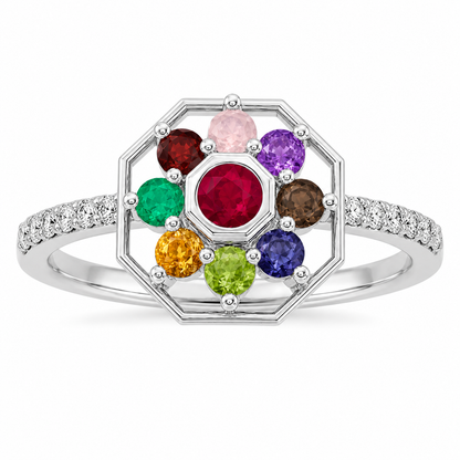 Navratna Ring With Nine Gemstones, Ruby Emerald Peridot Garnet Ring, Colorful Cluster Ring, Unique Statement Ring, Gift for Her