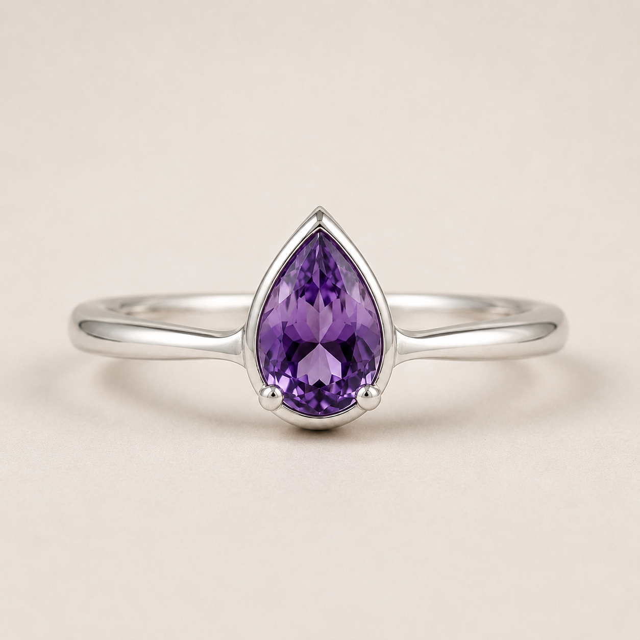 Pear Cut Amethyst Ring, 925 Sterling Silver Purple Gemstone Ring, Minimalist Teardrop Ring, February Birthstone Gift for Her